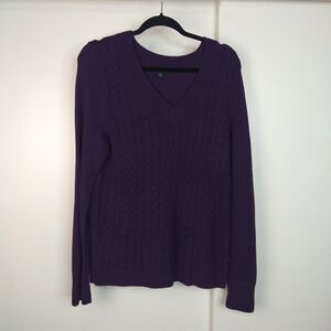 Talbots Lambswool Blend Cable Knit Vneck Sweater Womens Size L Purple